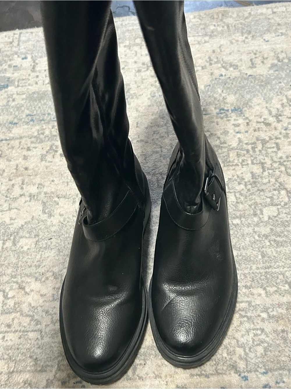 Black Leather Knee-High Riding Boots